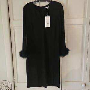 Tyler Boe Black Dress with Feather Cuffs